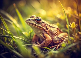 Obraz premium Vintage High-Definition Photo of a Frog in Grass