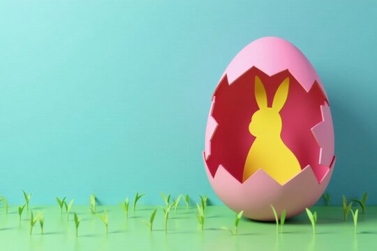 Colorful paper cut bunny inside a giant Easter egg , colorful, bunny, egg