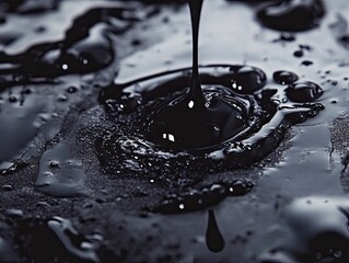 Abstract viscous fluid splash and drip with reflective highlights