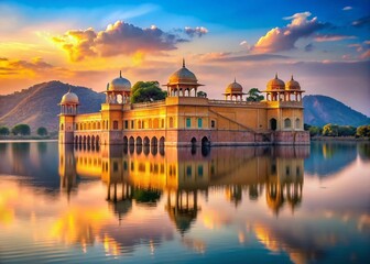 Fototapeta premium Vintage Panoramic View of Udaipur's Lake Palace, Rajasthan, India