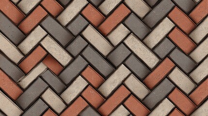 Geometric brick paving pattern, outdoor, textured, background