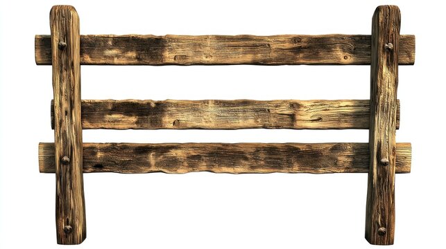 Rustic wooden fence section isolated on white
