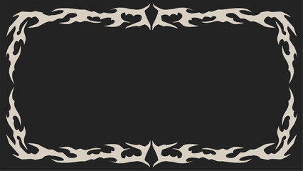 tribal frame with symmetrical abstract tribal shapes, gothic y2k decorative vector design