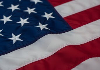 Close-up photo of US flag waving patriotic