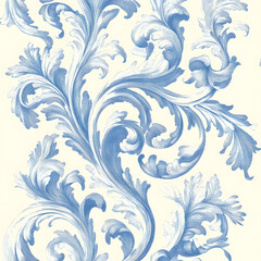 Fototapeta premium Detailed Blue Toile de Jouy Scroll Design Art