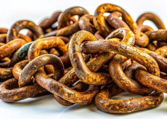Fototapeta premium Vintage Rusty Metal Chains Isolated on White Background - Stock Photo