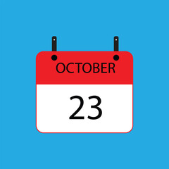 Fototapeta premium Calendar icon with date october 23 on blue background. Vector schedule symbol.