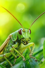 A Vibrant Green Grasshopper In Lush Greenery