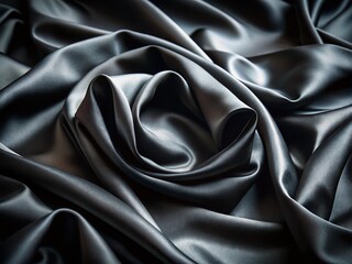 Fototapeta premium Vintage Style Black Silk Fabric Drape, Luxurious Smooth Texture Close Up