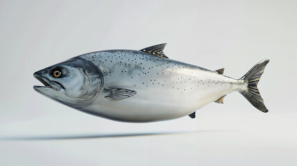 Obraz premium Realistic depiction of a silver salmon swimming in a neutral environment showcasing its natural features