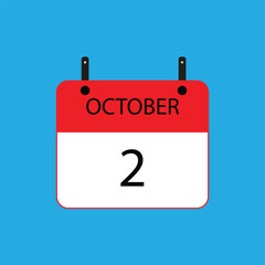 Calendar icon with date October 2 on blue background. Vector schedule symbol.