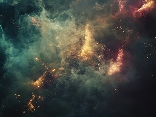 Fototapeta premium Abstract celestial expanse with glowing stardust and ethereal nebulous clouds