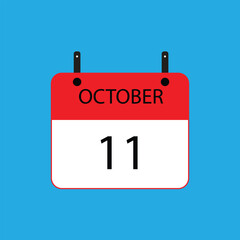 Calendar icon with date october 11 on blue background. Vector schedule symbol.