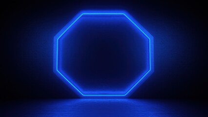 abstract background with a blue neon octagon shape on a black backdrop