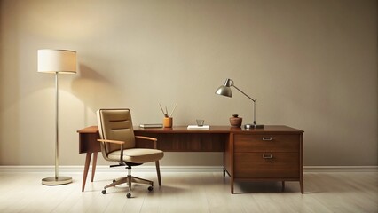 Fototapeta premium Vintage Style Photo: Retro Office Desk with Blank White Space for Text or Logo - 1950s Aesthetic