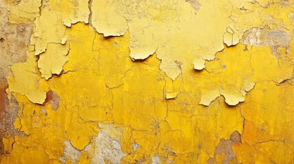 Naklejka premium An old wall depicted in oil painting with sunflower yellow tones. Nostalgic wall texture in yellow color.