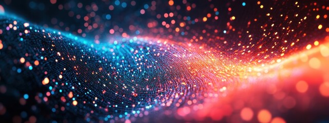 Abstract Data Flow Red Blue Orange Glowing Particles