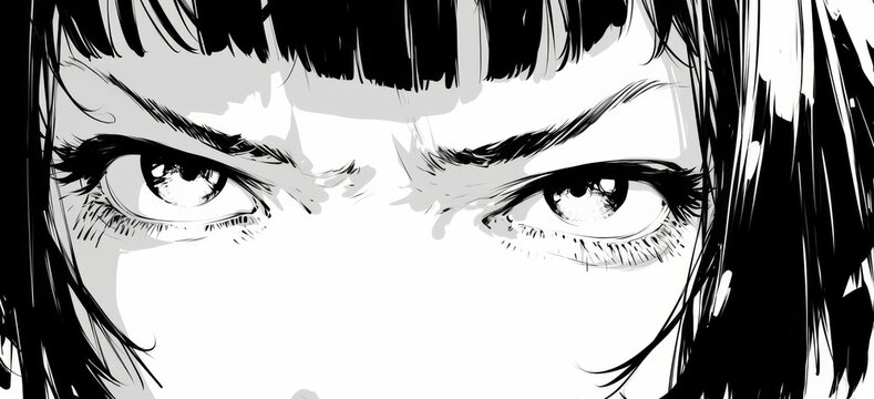 a young woman with short hair and bangs, looking angrily at the viewer 