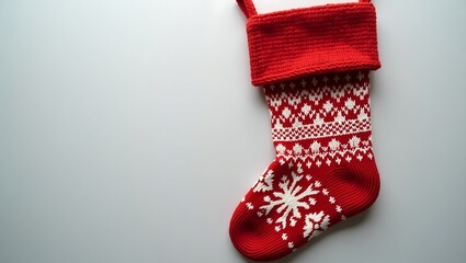 Red knitted stocking with snowflake - Festive cheer and anticipation - Holiday season decor