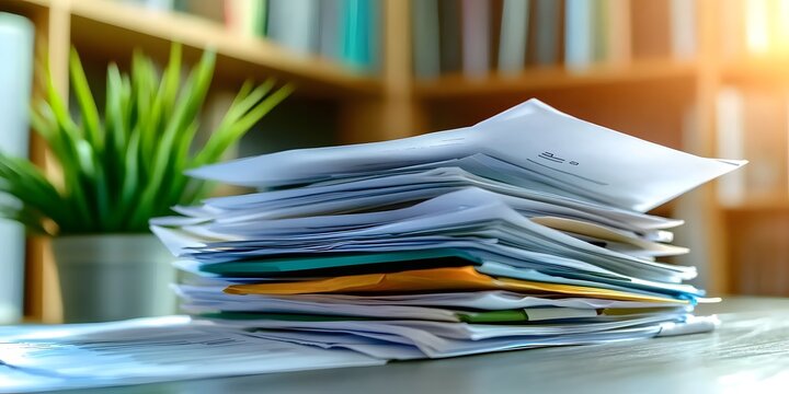 Tax-exempt status application process office setting document management organized environment close-up view financial record keeping