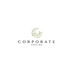 peacock line art style logo with stars elements