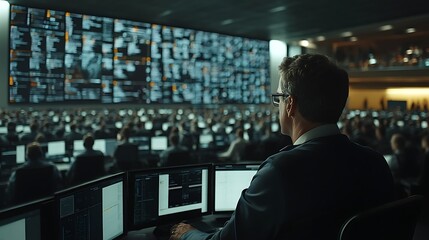 Obraz premium Man monitors data center crowd