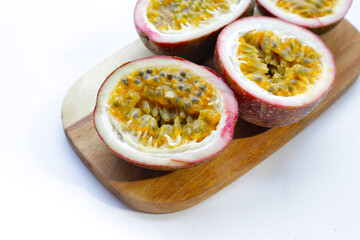Fresh passion fruit on white background.