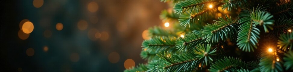 Obraz premium Decorated evergreen tree with sparkling ornaments and shimmering light effects, christmas tree, holiday decor