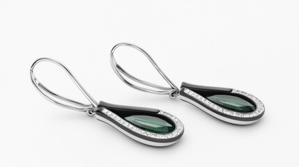 Elegant teardrop earrings, detailed design, studio shot, featuring gemstones and white background
