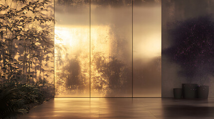 Golden interior wall with sunlight reflections