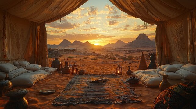 Desert Sunset Viewed From Luxurious Arabian Tent