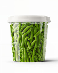 Fresh green beans packed in a clear container ready for cooking or snacking