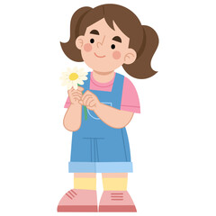 Illustration of cute girl holding a flower