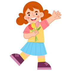 Illustration of happy girl holding flowers