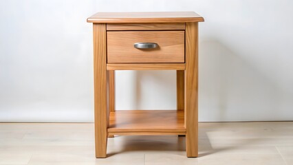 Oak Wooden Nightstand with Drawer and Shelf