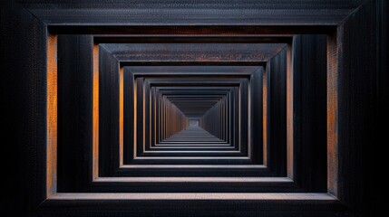 Metal frame tunnel, perspective illusion, abstract background, design element