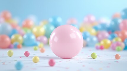 Pastel Pink Sphere Amidst Colorful Balloons