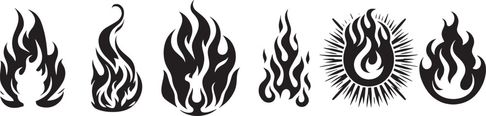 Six stylized flame designs.