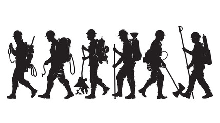 Soldiers walking silhouettes.