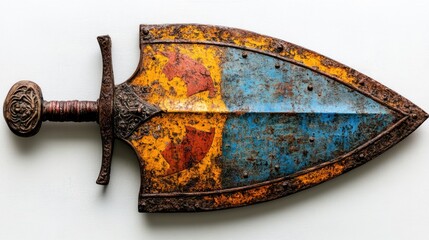 Aged Medieval Sword and Shield, Museum Display