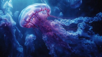 Ocean depths, jellyfish, underwater, vibrant, other jellyfish