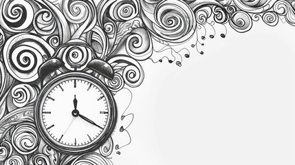 A doodle of a clock with swirling hands, representing time management tools and notes -