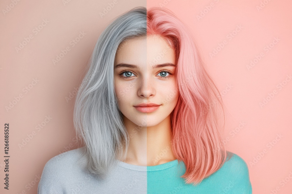 Poster transitioning from gray to vibrant pink hair showcases a striking transformation and style change. g