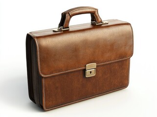 A Brown Leather Briefcase Is Shown Against A White Background