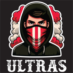illustration vector graphic of Football fans ultras hooligan Skull with football scarf design for logo, t-shirt, etc