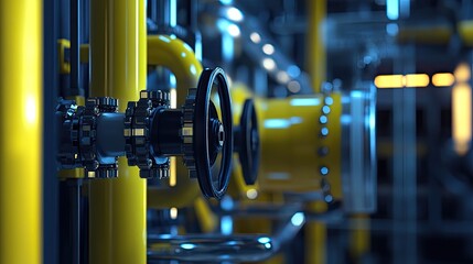 Naklejka premium Complex industrial pipeline infrastructure with valves and controls