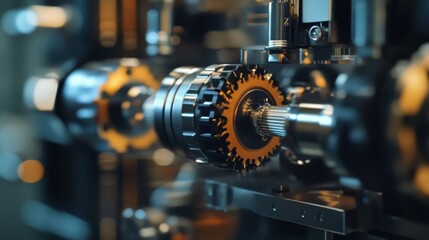 Obraz premium Industrial gears are rotating smoothly within complex machinery, showcasing precision engineering and automated processes in modern manufacturing