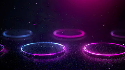 Obraz premium Abstract glowing circles with dark background, creating a hypnotic and modern digital visual theme for design, technology, and artwork. 