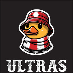 illustration vector graphic of Football fans ultras hooligan with Duck wear red white football scarf design for logo, t-shirt, etc