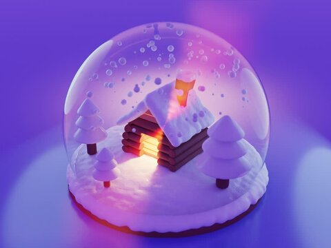 Bola de cristal con casa nevando